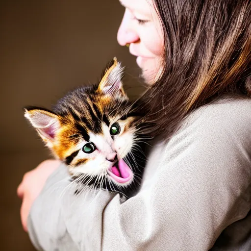 Image similar to smitten by a kitten, ultra realistic, 5 0 mm shot