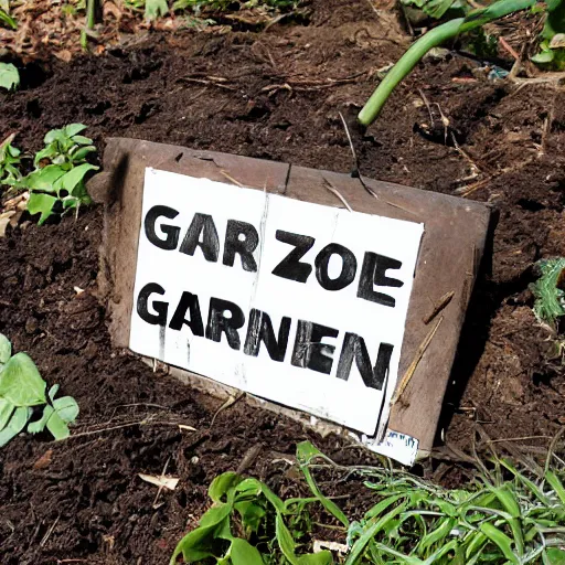 Prompt: a sign that indicates that garden work is happening in the zone
