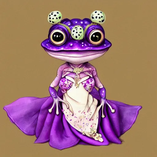 Image similar to cute purple female frog in enchanted rococo hanbok, full character, concept art, trending on artstation, in the style of alexander mcqueen, alexander jansson, jean - baptiste monge, george frederic watts