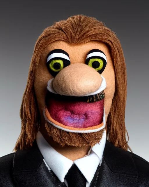 Image similar to triple h as a muppet. highly detailed felt. hyper real photo. 4 k.