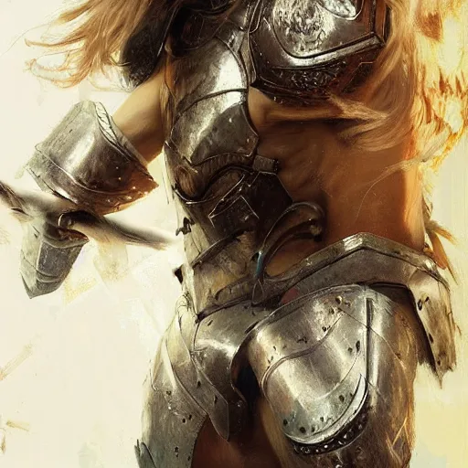 Image similar to portrait of a big, long haired blonde man wearing a thick leather armor, digital art by Ruan Jia