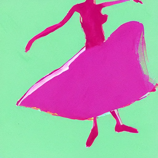 Prompt: a gouache illustration of a beautiful woman dancing