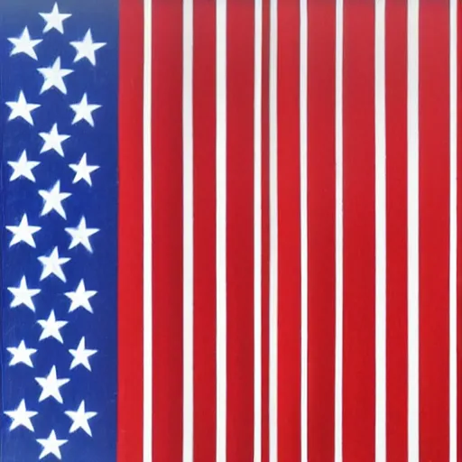 Image similar to a flag with alternating horizontal stripes of red and white. In the top left corner is a rectangular field of blue containing fifty white stars.