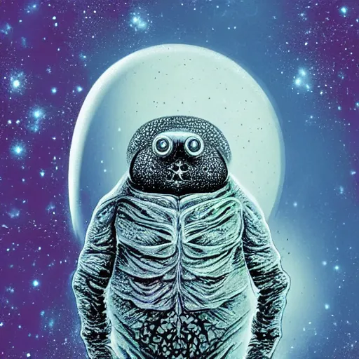 Image similar to the alien cosmic transcendent tardigrade that awaits you at the end of all of space and time, inspired by dan hillier