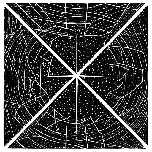 Image similar to simple line drawing of intersecting triangle outlines in outer space
