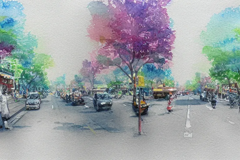 Image similar to nanshan road summer watercolor trending on artstation