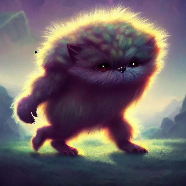 Prompt: epic professional digital art of an improbable impossible fuzzy adorable monster, best on artstation, breathtaking, epic, stunning, gorgeous, much detail, much wow, cgsociety, wlop, pixiv, behance, deviantart, masterpiece, UHD, 8K