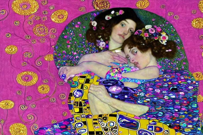 Image similar to gustav klimt lisa frank vw beetle