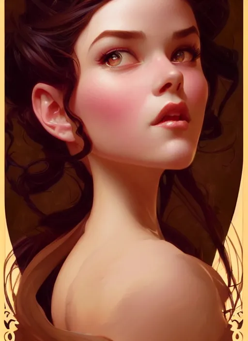 Image similar to portrait of disney belle, intricate, elegant, highly detailed, my rendition, digital painting, artstation, concept art, smooth, sharp focus, illustration, art by artgerm and greg rutkowski and alphonse mucha and uang guangjian and gil elvgren and sachin teng, symmetry!!