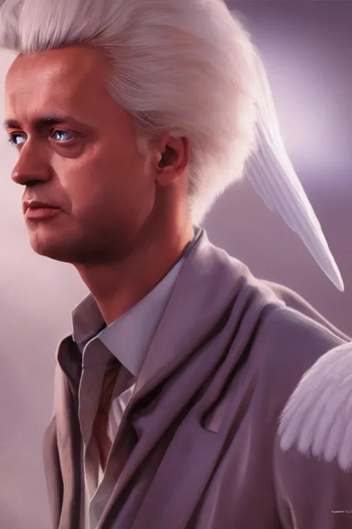 Image similar to geert wilders as an angel, anatomy, bathed in light, highly detailed, photorealistic, artstation, smooth, sharp focus, illustration, unreal engine 5, 8 k, art by artgerm and greg rutkowski and edgar maxence