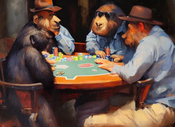 Image similar to one gorrila and one bear playing poker, highly detailed beautiful, by gregory manchess, james gurney, james jean