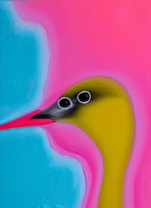 Image similar to a close up of a bird on a pink background, an airbrush painting by ronnie landfield, dribble, lyrical abstraction, airbrush art, ultrafine detail, matte background