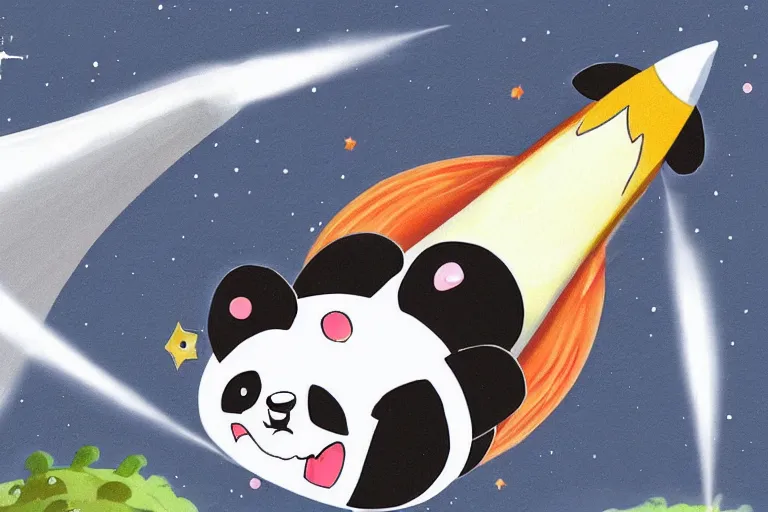 Image similar to cartoon drawing of a rocket shaped like a panda, cute anime sketch of panda rocket