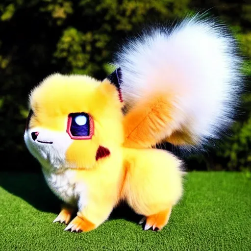 Image similar to real life Pokemon, cute!!!, fluffy!!!, ultra realistic!!!, golden hour, sharp focus