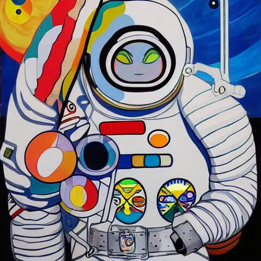 Prompt: astronaut painting by takashi murakami