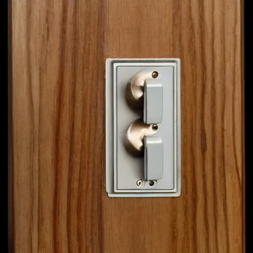 Image similar to technical drawing for a toggle switch made on a piece of walnut wood with stainless steel rod