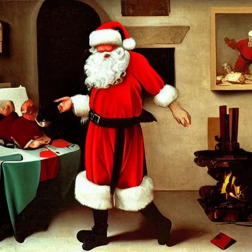 Prompt: Father Christmas playing on an Xbox Painted by Caravaggio