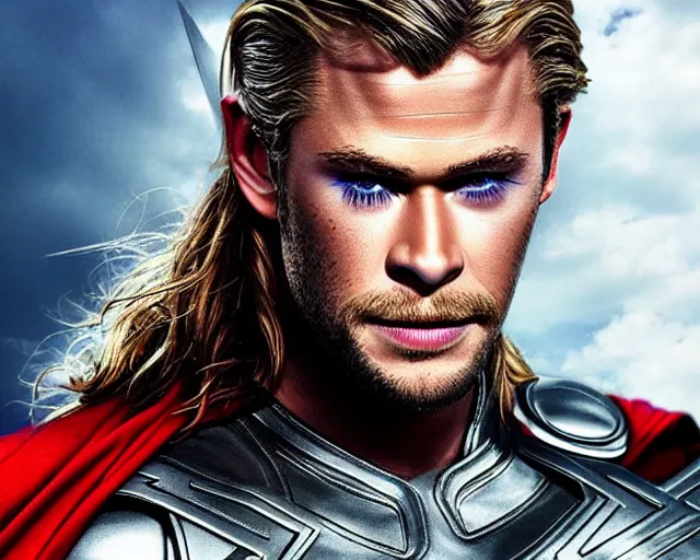 Prompt: chris hemsworth as thor with exaggerated drag queen makeup, digital art, amazing detail, photorealistic