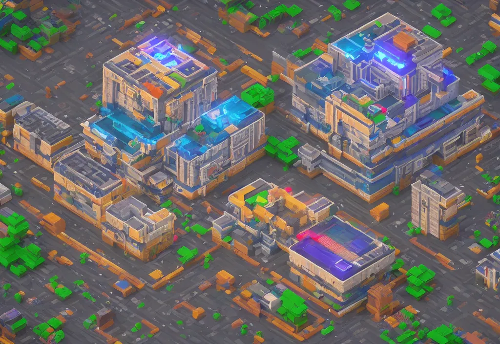 Prompt: a single giant isometric voxel art building , cinematic lighting, 4k