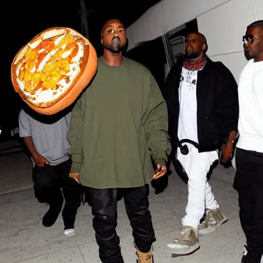 Image similar to kanye west carrying a giant cheeseburger