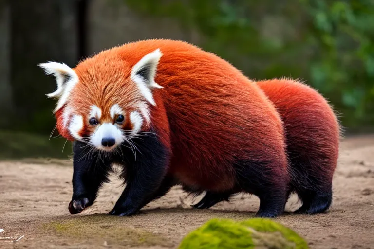 Image similar to a red panda pig!!! hybrid! hyper realistic!! realistic lighting!! wildlife photographer of the year!!! bold natural colors, national geographic, hd, wide angle, 8 k