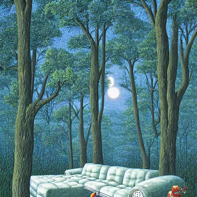 Image similar to a couch in the forest by rob gonsalves