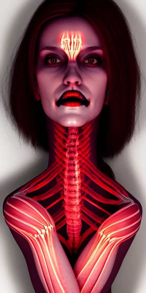 Prompt: portrait female posing sensual figure x - ray, skeletal, glowing veins under translucent skin, highly detailed skin, bouquet of daggers, voluminous, trending on artstation, 8 k, hperreal