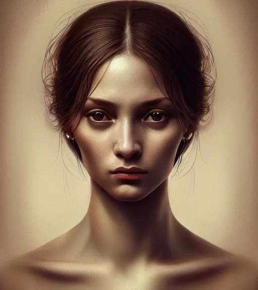 Prompt: portrait of a woman with heightened detail, poised, intense emotion, detailed facial expression, detailed surroundings, intricate, elegant, highly detailed, centered, digital painting, artstation, concept art, smooth, sharp focus, illustration, by ( leonardo da vinci ), wlop