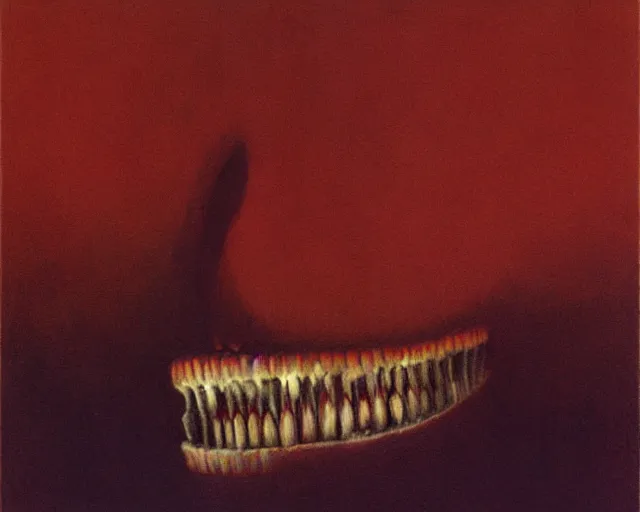 Image similar to by francis bacon, beksinski, mystical redscale photography evocative. teeth, teeth, teeth, teeth, teeth, teeth, teeth, teeth