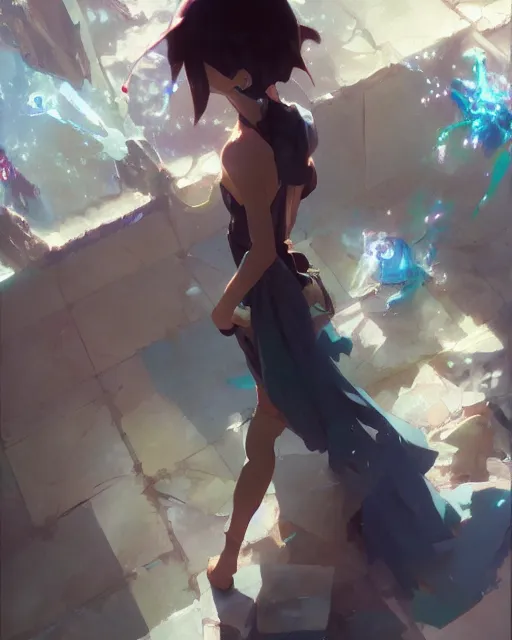 Image similar to Anime woman in crystal by Makoto Shinkai, Craig Mullins ,Greg Rutkowski and Krenzcushart