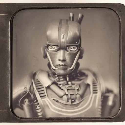 Image similar to A Japanese cyborg, ambrotype