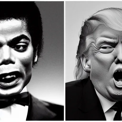 Image similar to donald trump wrestling michael jackson, photorealistic in the style of ansel adams