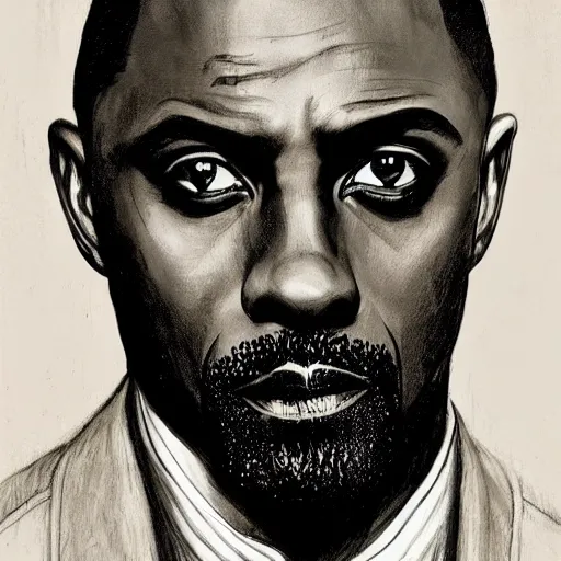 Prompt: portrait painting of idris elba as a vampire businessman, sharp focus, ultra realistic, concept art, intricate details, eerie, highly detailed, photorealistic, dark, black and white, rpg art vampire the masquerade. art by tim bradstreet
