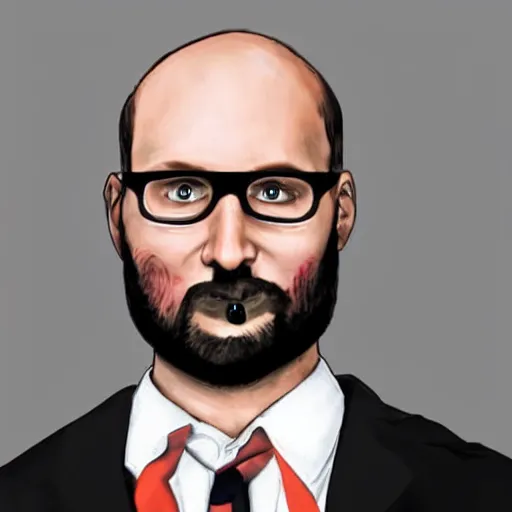 Image similar to Michael Stevens from Vsauce as the American Psycho, sweating profusely