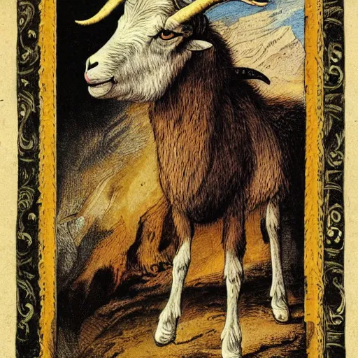 Prompt: a masterpiece illustration of a hellish goat