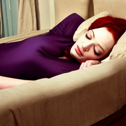 Image similar to christina hendricks sleeping on bed,