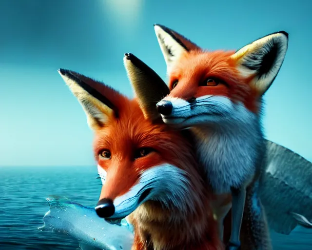 Image similar to a portrait of a fox with a shark in its mouth, cinematic, 8 k, raytracing, fantasy artwork, detailed, realistic