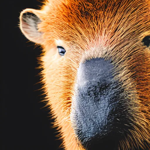 Image similar to a beautiful photo of a capybara chews on a nvidia gpu, eats an rtx 1 0 8 0 graphic card, wildlife photography, kodak gold 2 0 0, depth of field, f / 2 2, neon lamp, volumetric lighting, award - winning photo