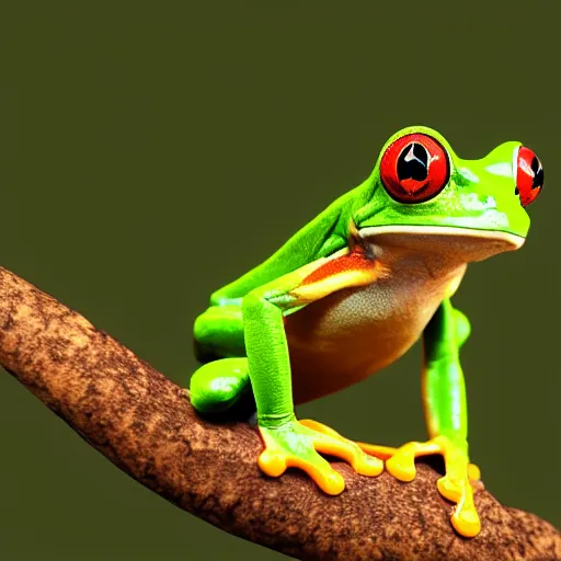 Image similar to a red - eyed tree frog with one eye, 3 d model, high quality, sharp focus, octane render