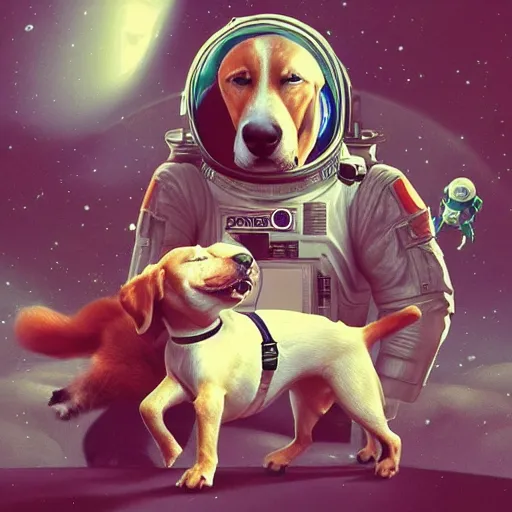 Prompt: dogs in space, digital art, trending on artstation, cinematic