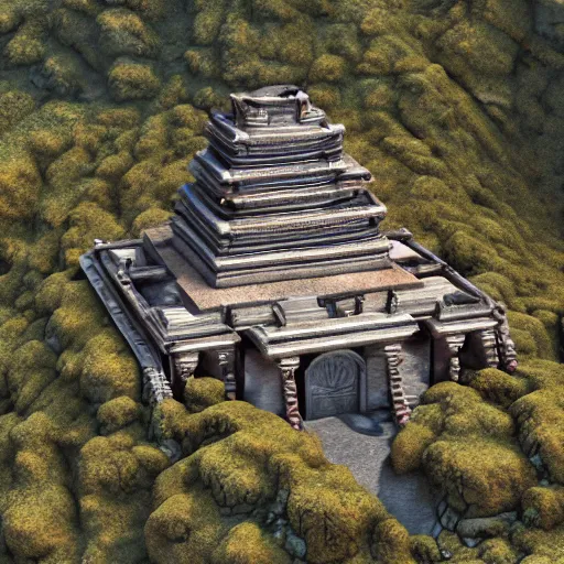 Prompt: A beautiful hyper realistic ultra detailed lifelike matte painting of a temple on top of a mountain, unreal engine, deviantart, flickr, artstation, octane render, textured, colorful, extreme realistic detail, physically based rendering, pbr render, very detailed, volumetric lighting, detailed lighting, octane render, 4k, cinematic lighting, 8k resolution