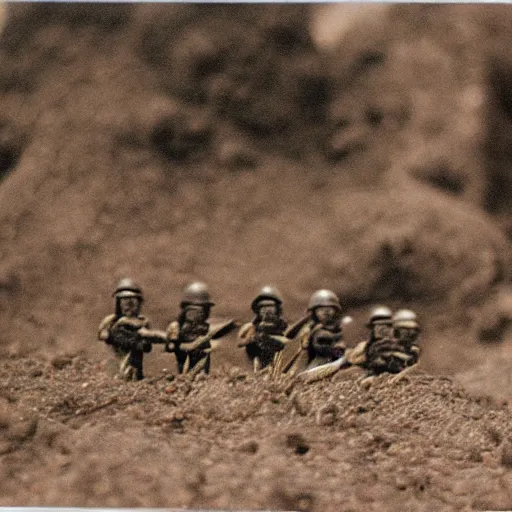 Image similar to photo of tiny soldiers during a war, 35mm