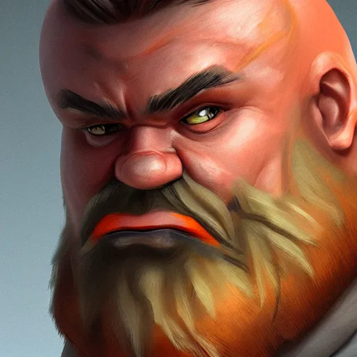 Image similar to portrait of a small dwarf with an large orange beard, muscular build, tough, highly detailed, ultra realistic, trending on artstation, photo, medieval, fantasy