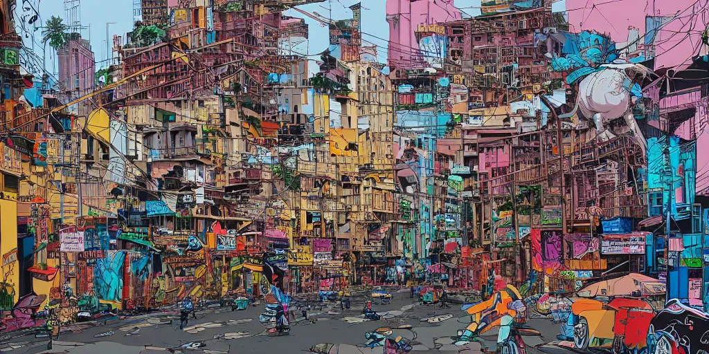 Image similar to colombo sri lankan city street, art by Josan Gonzalez