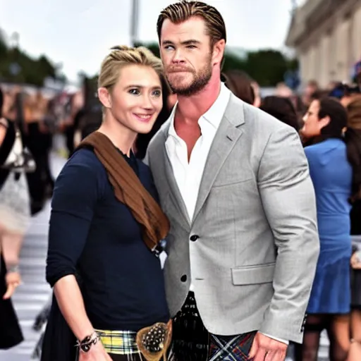 Prompt: photo of chris hemsworth wearing a kilt