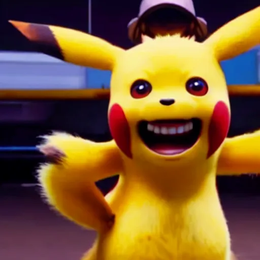 Prompt: a film still of luffy in detective pikachu