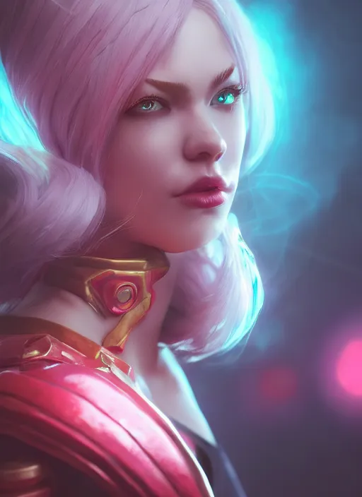 Image similar to vi from arcane, artstation, octane render, by wlop, fortiche, league of legends, fighter, cool red jacket, tattoo, beautiful, 3 d, potrait, art staion, studio light, closeup shot