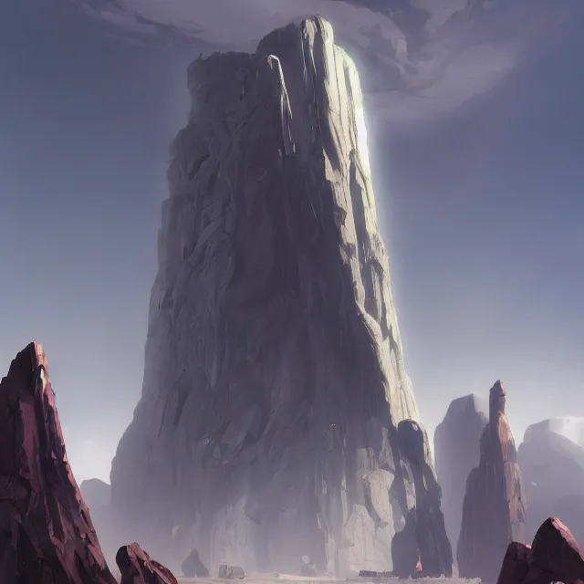 Image similar to a painting of a gigantic ancient monolith, by brian sum and stephan martiniere