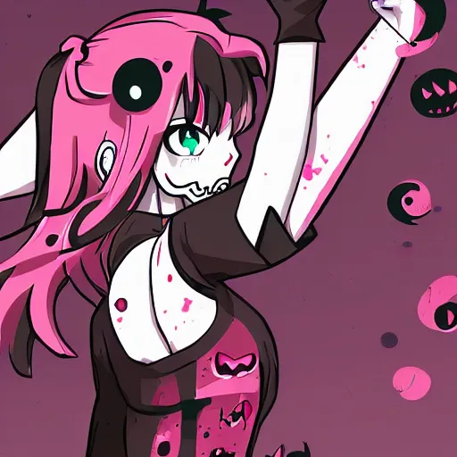 Image similar to a cute, lovely, non-threatening female zombie, anime style, studio trigger