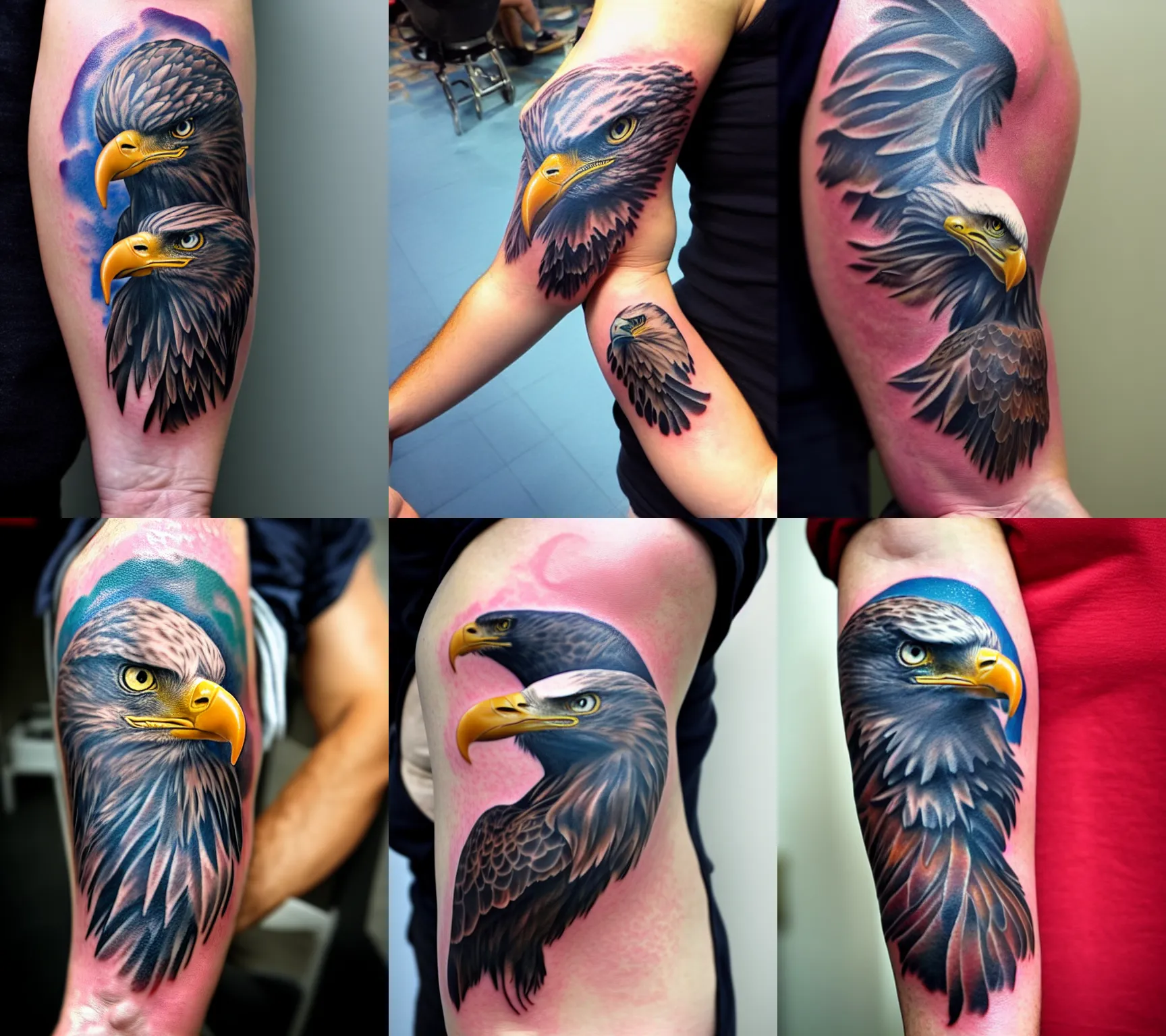 far away shot of arm with bald eagle tattoo tattoo  Stable Diffusion   OpenArt